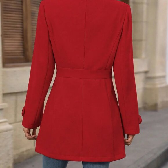 Women’s Woolen Mid-Length Coat – Single Breasted Button Jacket – Elegant Lapel O - Picture 3 of 4
